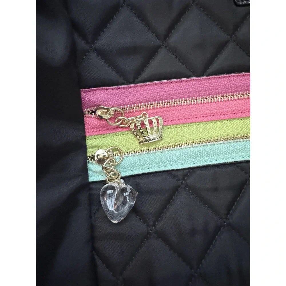 JUICY COUTURE Large Black Designer Shoulder‎ Strap Multicolor Quilted Tote Bag